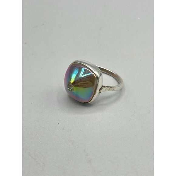 Vintage Sterling Silver 925 Ring with Iridescent Gemstone Size 7.5 - Picture 2 of 9